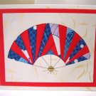 All-Occasion Handcrafted Greeting Card Oriental Fan Blue & Red