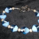 blue glass and sliver beads bracelet hand crafted ooak