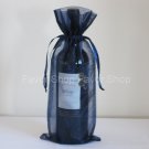 6 Navy Blue Organza Bags - Bottle/Wine Bags Gift Pouch Wedding Favors, 6" x 14"