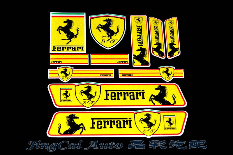 Set (11 pcs) Colorful Ferrari SJ Logo Car Auto Sticker Decal Emblem Badge
