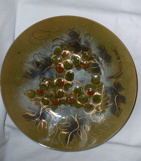 Sascha Brastoff Mid-Century Enamel Copper Grape Vintage Fruit Bowl