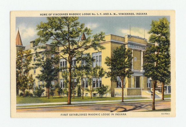 Vincennes Masonic Lodge No. 1 F&AM Indiana Postcard