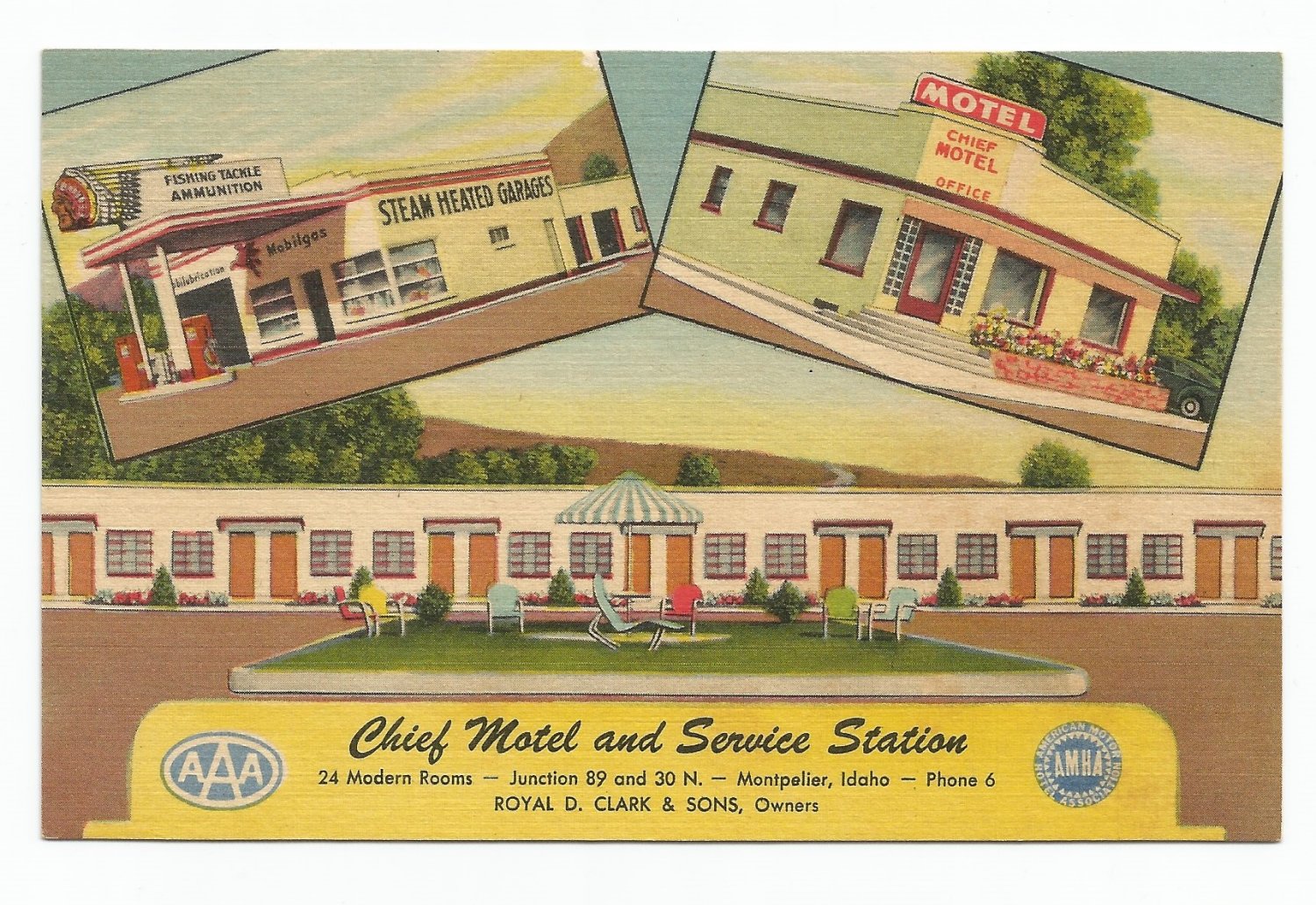 Chief Motel and Service Station Montpelier Idaho Linen Postcard