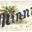Minnie 1909 Name Postcard With Embossed Floral & Shamrock Motif