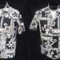 Vintage 70s Mens Black Orange and White Pineapple Batik Print Hawaiian Cotton Shirt - L to XL