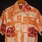 Vintage 60s Mens Lauhala Orange and White Cotton Barkcloth Hawaiian Zip Front Surfer Shirt - M to L