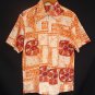 Vintage 60s Mens Lauhala Orange and White Cotton Barkcloth Hawaiian Zip Front Surfer Shirt - M to L