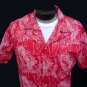 Vintage 70s Mens Red and White Wahine Hula Girl Print VLV Aloha Hawaiian Cotton Shirt - Size L