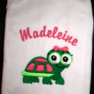 Embroidered Personalized Burp Cloth for Girl- Baby Girl Turtle