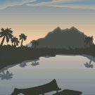Mountain Lake Sunset Vector Art on Canvas
