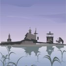 Russian Town Sunset Vector Art on Canvas