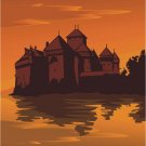 Swiss Castle Sunset Vector Art on Canvas
