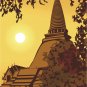 Thai Temple Sunset Vector Art on Canvas