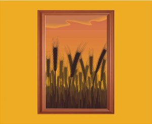 Wheat Field Sunset Vector Art on Canvas