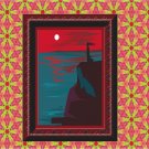 Ocean Cliff Sunset Vector Art on Canvas