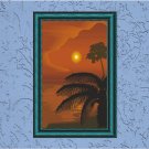 Island Orange Sunset Vector Art on Canvas
