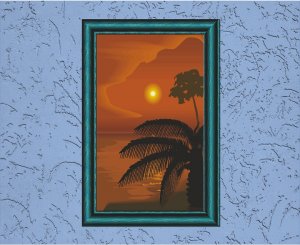Island Orange Sunset Vector Art on Canvas