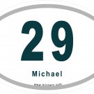 Custom Sports Name and Number Oval Car Sticker