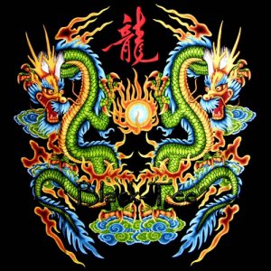 TWIN DRAGON BLACK TATTOO TEE T SHIRT Size L / D32