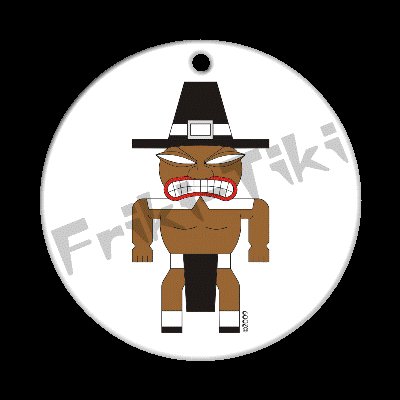 FRIKI-TIKI Pilgrim-Tiki Porcelain Christmas Ornament - NEW Collectible