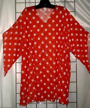 4x - Pointy Elvira Sleeve Top - RED W/WHITE DOTS