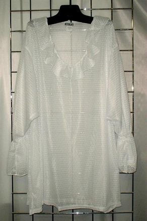 2x - White Embroidered Lace - Bell Sleeve - Ruffle Front