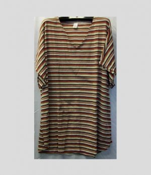 5x - Short Sleeve V-neck - RED/BROWN/WHITE STRIPES