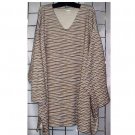 6X - Double-knit V-neck Top - BEIGE/WAVY STRIPES