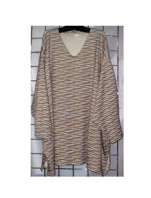 6X - Double-knit V-neck Top - BEIGE/WAVY STRIPES