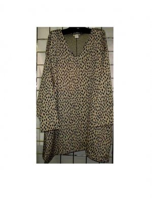 6X - Double-knit V-neck Top - BEIGE/BLACK ANIMAL