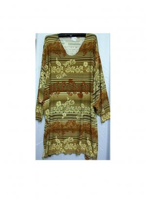 9X - Rayon Lycra Long-sleeve Top - BROWN/BEIGE BORDER
