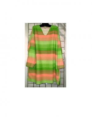 4x - Long-sleeve V-neck Top - ORANGE/GREEN TIE-DYE LOOK