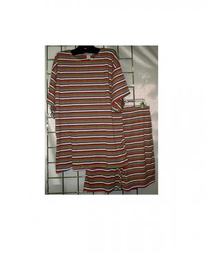 4X - Crew Neck Ribbed Shorts Set - ASSORTED STRIPES
