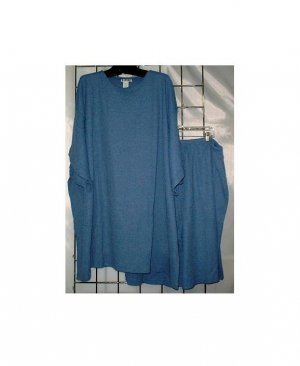 5X - Crew Neck Ribbed Shorts Set - BLUE
