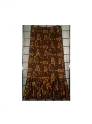 1X - Ruffle Bottom Skirt - BROWN FLOWER PRINT
