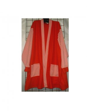 6X - Cardigan w/ Pockets - RED W/ STRIPES