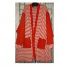 4X - Cardigan w/ Pockets - STRIPED W/ RED TRIM
