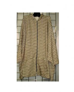 9X - Knit Zipper-front Jacket w/ Hood - BEIGE W/ WAVY STRIPES