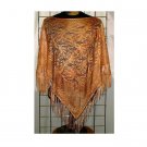 ONE SIZE PLUS - Lace Poncho w/ Fringe - REDDISH-BROWN