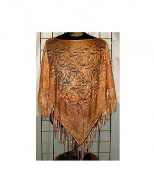 ONE SIZE PLUS - Lace Poncho w/ Fringe - REDDISH-BROWN