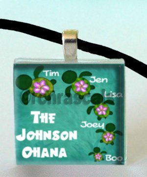 Glass Tile Pendant - Honu Ohana Sea Turtle Family Customizable