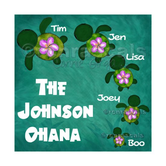Honu Ohana Customized Family 8x8 or 10x8 Art Print