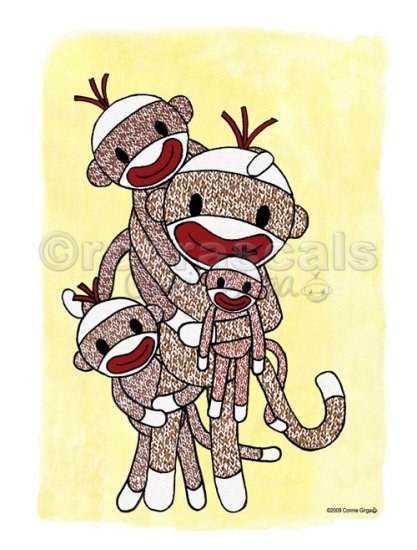 ART PRINT 8x10 Sock Monkey Family - your choice of up to 5 kids