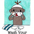 WASH YOUR FACE Sock Monkey Bath Room Reminders 4 x 6 print