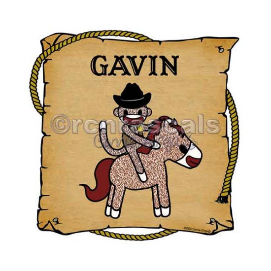 ART PRINT 8 x 8 Cowboy Sock Monkey and Horse