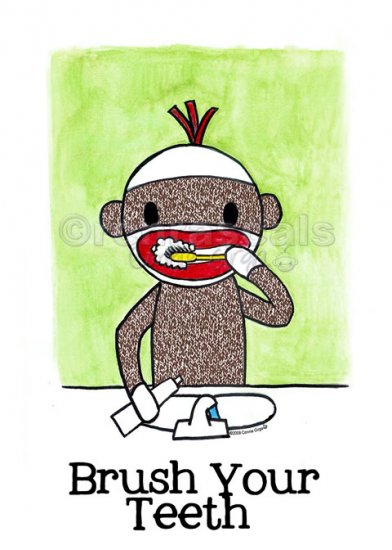 ART PRINT Sock Monkey Bath Room Reminders 4 x 6 (choice of 3)