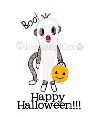 Sock Monkey Halloween Ghost 8 x 10 Print