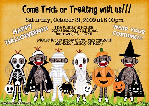 Sock Monkey Halloween Greeting or Invitation Card Design