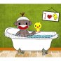 Sock Monkey and Duckie Bath tub 5 x 7 ART PRINT (available in different wall backgrounds)