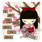 Kokeshi Doll Girl and Sock Monkey ART PRINT 5 x 5 (SM01)